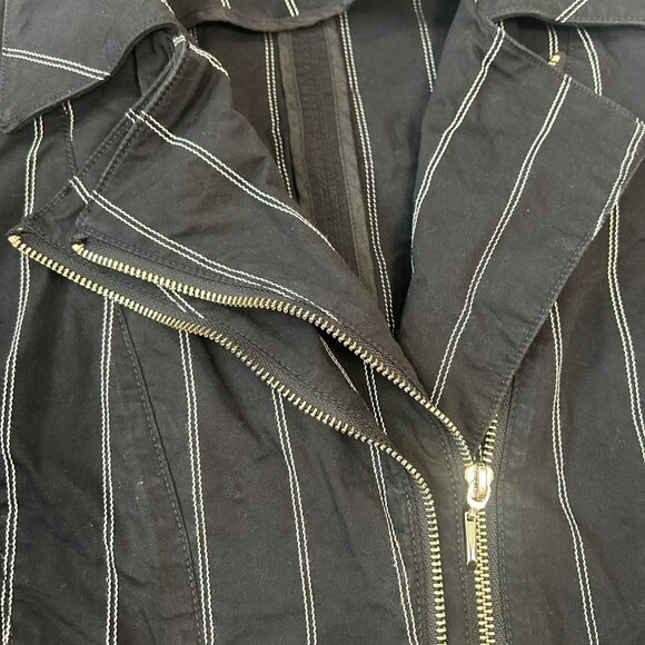 White House Black Market Washed Black Stripe Double Zip Moto Jacket B40 - Picture 3 of 7